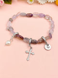 Natural Auralite with Pearl and Cross Bracelet, N7102