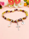 Natural Mookaite with Pearl and Cross Bracelet, N7105