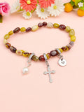 Natural Mookaite with Pearl and Cross Bracelet, N7105