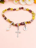 Natural Mookaite with Pearl and Cross Bracelet, N7105