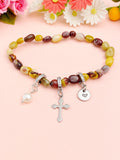 Natural Mookaite with Pearl and Cross Bracelet, N7105