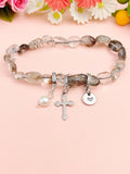Natural Lodolite Quartz with Pearl and Cross Bracelet, N7106