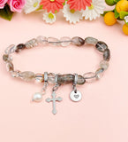 Natural Lodolite Quartz with Pearl and Cross Bracelet, N7106