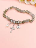 Natural Labradorite with Pearl and Cross Bracelet, N7107