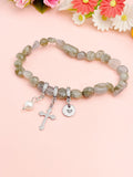Natural Labradorite with Pearl and Cross Bracelet, N7107