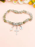 Natural Labradorite with Pearl and Cross Bracelet, N7107