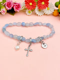 Natural Aquamarine with Pearl and Cross Bracelet, N7108
