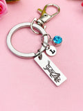 Silver Grasshopper Charm Keychain, Personalized Initial and Birthstone Gift, D648