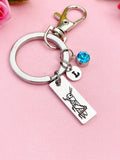 Silver Grasshopper Charm Keychain, Personalized Initial and Birthstone Gift, D648