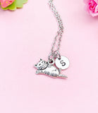 Silver Cat Charm Necklace with Initial, Dainty Personalized Gift for Cat Lovers, N976