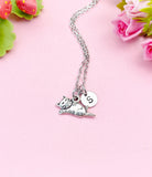 Silver Cat Charm Necklace with Initial, Dainty Personalized Gift for Cat Lovers, N976