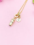 Gold Coffee Cup Necklace with Cubic Zirconia Bail and Initial Pendant, N6794