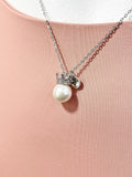 Crown Shell Pearl Pendant Silver Necklace, Elegant Dainty Ocean Gift for Her, N6985