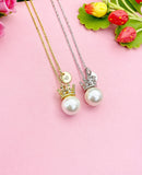 Gold Crown Shell Pearl Pendant Necklace, Elegant Dainty Ocean Gift for Her, N6985G