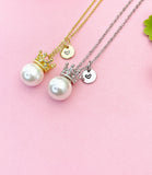 Gold Crown Shell Pearl Pendant Necklace, Elegant Dainty Ocean Gift for Her, N6985G