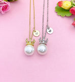 Gold or Silver Crown Shell Pearl Pendant Necklace, Elegant Dainty Ocean Gift, N6985M