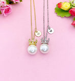 Gold or Silver Crown Shell Pearl Pendant Necklace, Elegant Dainty Ocean Gift, N6985M