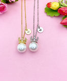 Gold or Silver Crown Shell Pearl Pendant Necklace, Elegant Dainty Ocean Gift, N6985M
