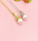 Gold or Silver Crown Shell Pearl Pendant Necklace, Elegant Dainty Ocean Gift, N6985M