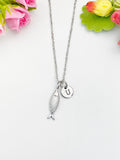 Silver Fish Pendant Necklace, Minimalist Stainless Steel Ocean Gift for Her, N6987