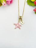 18K Gold Plated Pink Starfish Pendant Necklace, Beachy Dainty Gift for Her, N6989