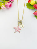 18K Gold Plated Pink Starfish Pendant Necklace, Beachy Dainty Gift for Her, N6989