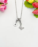 Silver Butterfly Cubic Zirconia Charm Necklace, Dainty Personalized Gift, N6992