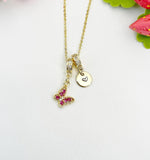 16K Gold Plated Tiny Pink Butterfly Cubic Zirconia Charm Necklace, Dainty Personalized Gift, N6993