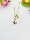 16K Gold Plated Tiny Black Butterfly Cubic Zirconia Charm Necklace, Dainty Personalized Gift, N6995