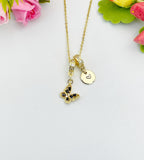 16K Gold Plated Tiny Black Butterfly Cubic Zirconia Charm Necklace, Dainty Personalized Gift, N6995
