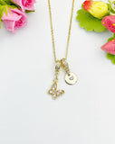 16K Gold Plated Tiny Butterfly Cubic Zirconia Charm Necklace, Dainty Personalized Gift, N6996