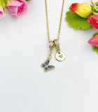 16K Gold Plated Tiny Blue Butterfly Cubic Zirconia Charm Necklace, Dainty Personalized Gift, N6998