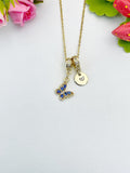 16K Gold Plated Tiny Blue Butterfly Cubic Zirconia Charm Necklace, Dainty Personalized Gift, N6998