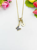 16K Gold Plated Tiny Blue Butterfly Cubic Zirconia Charm Necklace, Dainty Personalized Gift, N6998
