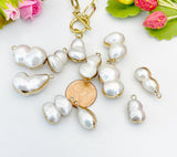 Natural Freshwater Pearl Gold Stainless Steel Toggle Paperclip Chain Necklace, N7000