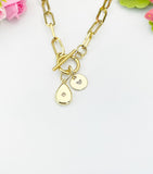 18K Gold Plated Teardrop Cubic Zirconia Gold Stainless Steel Toggle Paperclip Chain Necklace, N7001