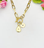 18K Gold Plated Teardrop Cubic Zirconia Gold Stainless Steel Toggle Paperclip Chain Necklace, N7001