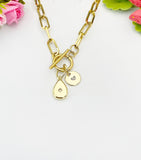 18K Gold Plated Teardrop Cubic Zirconia Gold Stainless Steel Toggle Paperclip Chain Necklace, N7001