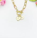 18K Gold Plated Heart Cubic Zirconia Gold Stainless Steel Toggle Paperclip Chain Necklace, N7002