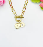 18K Gold Plated Heart Cubic Zirconia Gold Stainless Steel Toggle Paperclip Chain Necklace, N7002