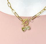 18K Gold Plated Heart Cubic Zirconia Gold Stainless Steel Toggle Paperclip Chain Necklace, N7002