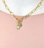 18K Gold Plated Rectangle Heart Enamel Toggle Paperclip Chain Necklace, N7003