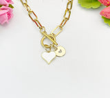 18K Gold Plated Heart Enamel Toggle Paperclip Chain Necklace, N7004