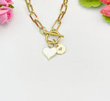 18K Gold Plated Heart Enamel Toggle Paperclip Chain Necklace, N7004