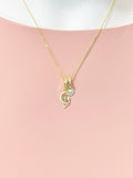 Couple Cat on Crescent Moon Cubic Zirconia Charm Gold Necklace, Dainty Personalized Gift, N7006