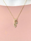 Couple Cat on Crescent Moon Cubic Zirconia Charm Gold Necklace, Dainty Personalized Gift, N7006