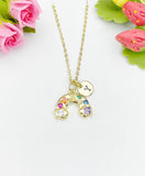 Rainbow Cubic Zirconia Pendant 18K Gold Plated Necklace, Dainty Colorful Personalized Gift, N7009