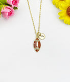 Football Cubic Zirconia Pendant 18K Gold Plated Necklace, Dainty Sport Fan Personalized Gift, N7010
