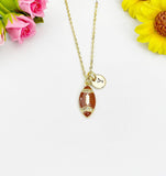 Football Cubic Zirconia Pendant 18K Gold Plated Necklace, Dainty Sport Fan Personalized Gift, N7010