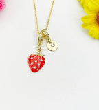 Strawberry Enamel Pendant Gold Necklace, Dainty Fruit Personalized Gift, N7011